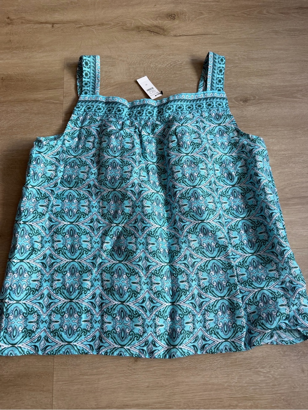 Talbots Linen Sleeveless Shirt Womens M Ocean Teal Geometric Pattern NWT - Picture 6 of 7